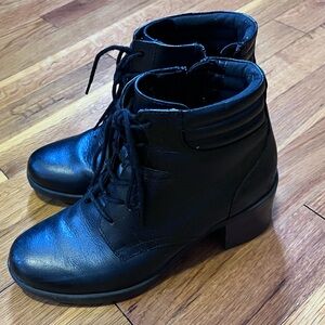 Clarks Black Lace-Up Ankle Boots with Low Block Heel